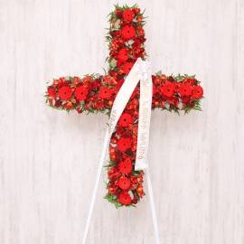 Cross Shaped Red Flowers Wreath